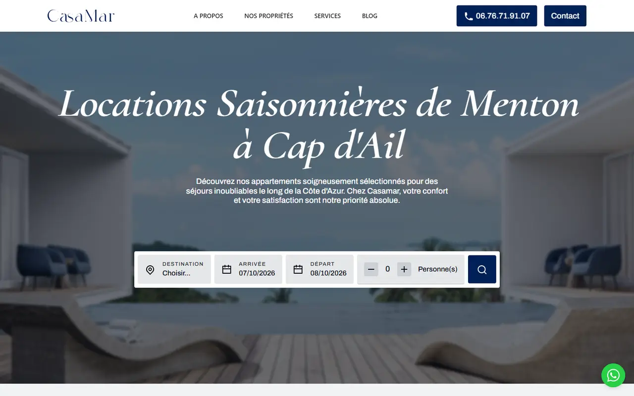 Screenshot of the Casamar Immobilier website