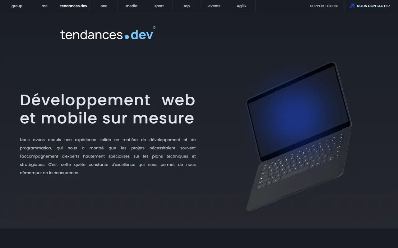 Screenshot of the Tendances Dev website