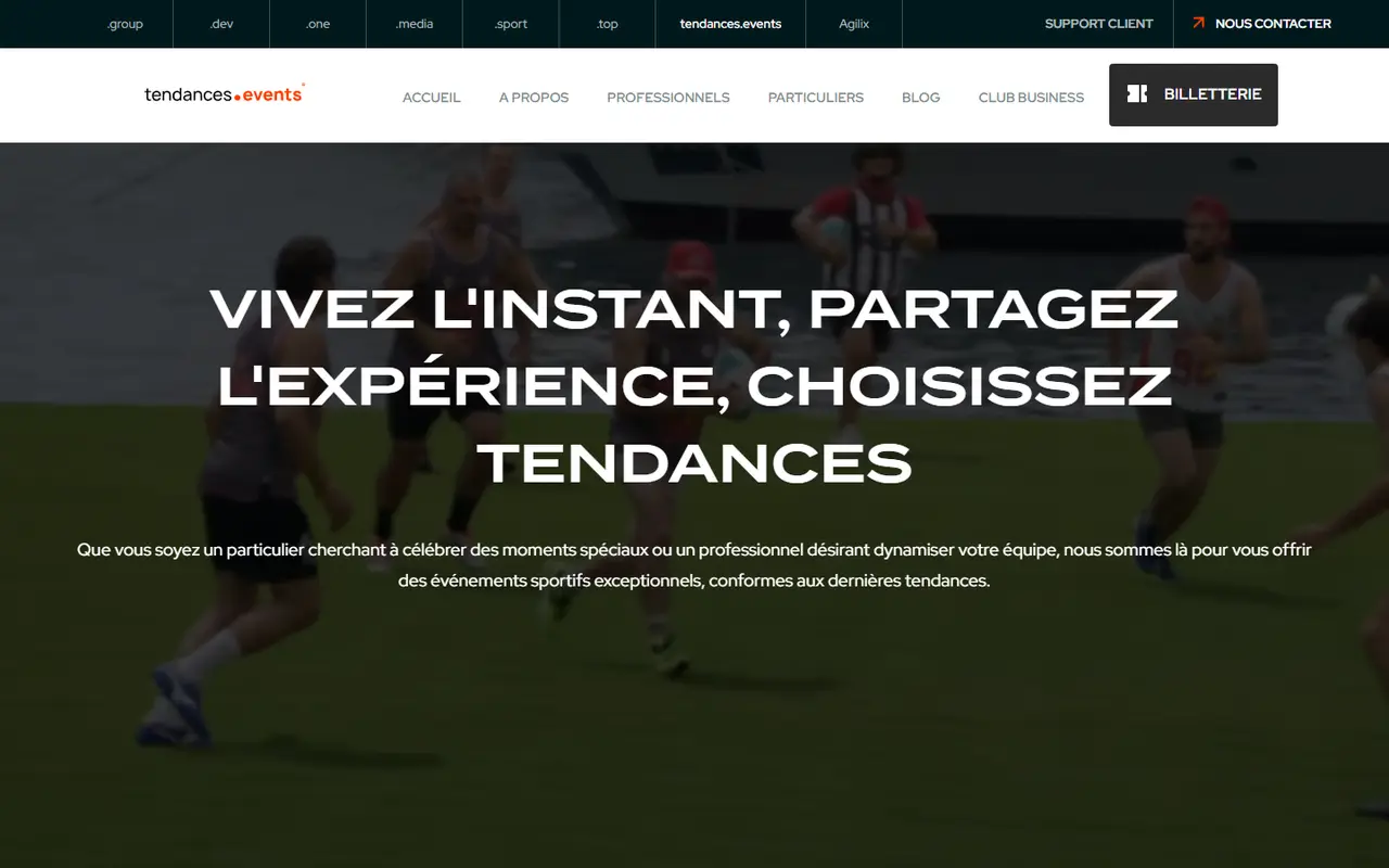 Screenshot of the Tendances Events website